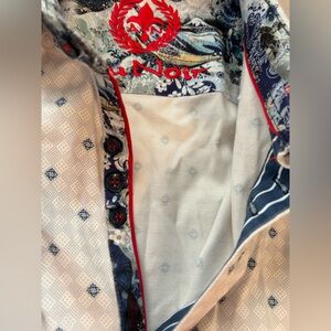 Au Noir Men’s Large Blue & White Pattern Button Up, Long Sleeve Shirt Cuff